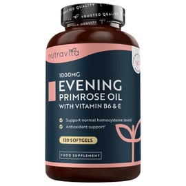 Nutravita Evening Primrose Oil Capsules 1000 mg - Evening Primrose Oil with Gamma Linolenic Acid (GLA), Vitamins E & B6 - 120 Soft Capsules - Omega-6 Dietary Supplement