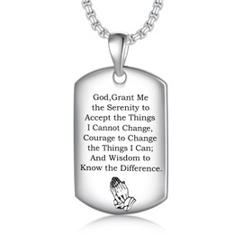 ROMANTIC WORK Dog Tag Chain 925 Sterling Silver Dog Tag Prayer Hands Pendant Necklace Christian Jewellery Gifts for Men, Sterling Silver