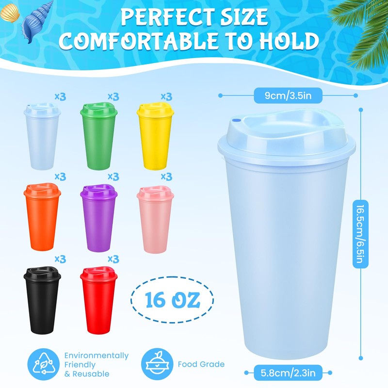 EVELOMO 24 Pack Reusable Coffee Cups with Lids - 16