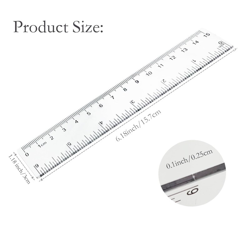 Zotemo 2 Pack 6 inch Clear Plastic Ruler, 15 cm