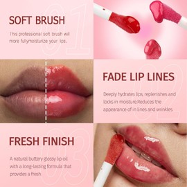 Charm Kiss 4 Aceites Labiales, Brillo Labial Hidratante Con Aplicador De Pincel Suave, Brillo Labial Transparente Y Voluminizador, De Larga Duración, Nutritivo, No Pegajoso, Fresco, Transparente Y Sua