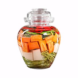 Aosnttol Glass Jar with Lid Pickle Jar, Large Fermenting Kit Crock with Water Seal Airlock Lid, Fermentation Jar for Pickles Kimchi, Sauerkraut, Kombuch Vegetables Paocai Jar Pot, Thickning 2.5L