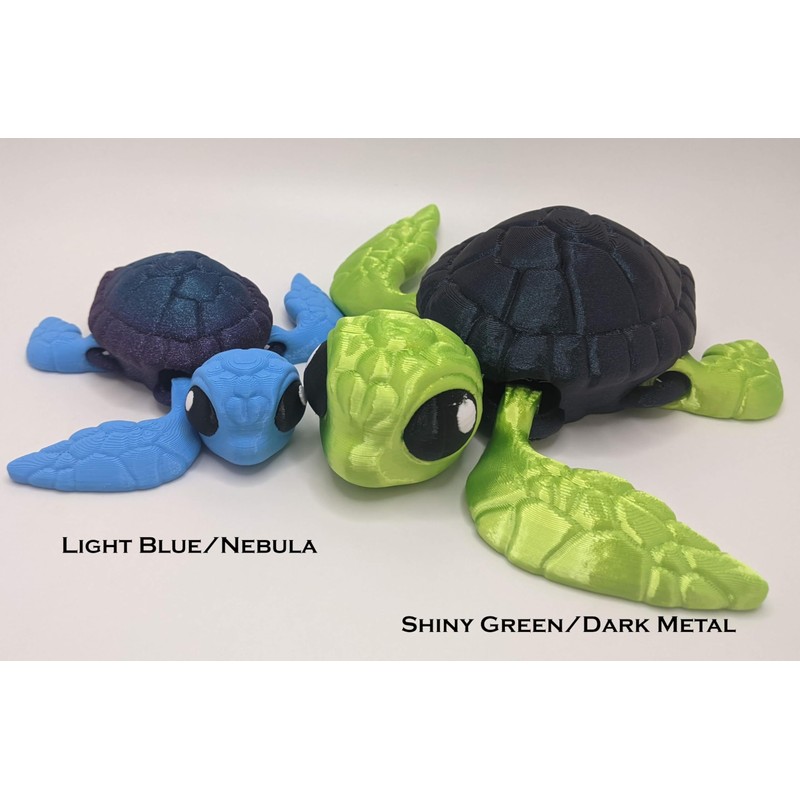Sea Turtle - 3D Printed, Articulated Fidget (Light Blue/Nebula (Small))