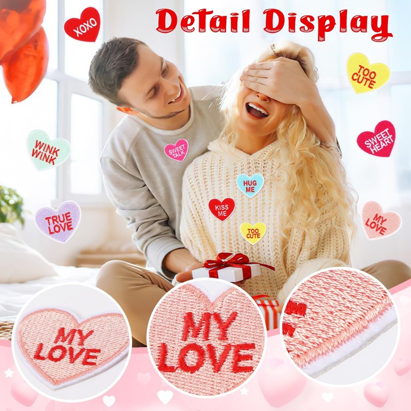 AUGSUN 30pcs Valentine's Day Iron On Patches Conversation Hearts Candy