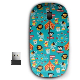 2.4G Ergonomic Portable USB Wireless Mouse for PC, Laptop, Computer, Notebook with Nano Receiver ( Circus Animals Carnival Fun )