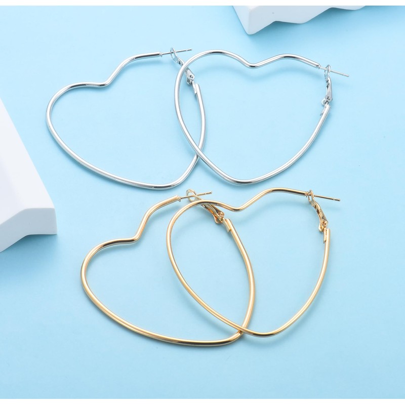 Gold Hoop Earrings for Women, Hypoallergenic Thick Large Gold Heart