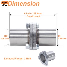 Simnliras 3 Bolts Exhaust Flange Repair Kit, 60mm/2.35 Inch ID to 2.35 Inch OD 3 Bolts Stainless Steel Quick Fix Exhaust Flange Pipe with Gasket/Bolt & Hardware Universal Fitment