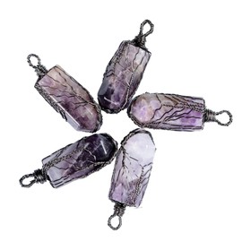 Nupuyai Handmade Wire Wrapped Hexagonal Crystal Point Amethyst Stone Pendant Necklace for Women Men