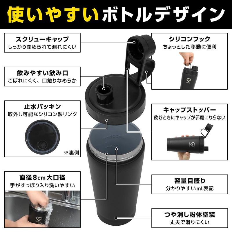 Glong Protein Shaker, Stainless Steel, 22.0 fl oz (650 ml),