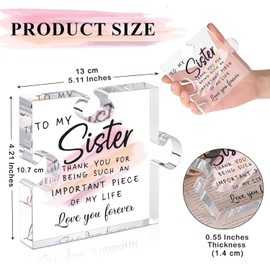 Tillskuch Gifts for Sister - Puzzle Shaped Acrylic Plaque with Gift Box - Cute Sister Gifts for Birthday, Thanksgiving Day, Christmas - Sister Gifts from Sister, Big Sister Gifts, Little Sister Gifts