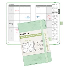 POPRUN Pocket Monthly Planner 2026-2027 (Pocket- 4''x 6.25'' Soft Leather Cover) - 18 Month Calendar Book for Purse (Jan.2026 - Jun. 2027), 100 GSM Thick Paper - Green