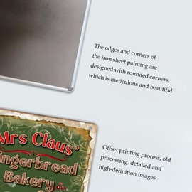 Mrs Claus' Gingerbread Bakery Sign, Christmas Cookies Vintage Metal Signs Wall Decor Tin Sign Funny Decorations for Home Cafes Office Store Pubs Club Plaque Tin Sign 8x12 Inch