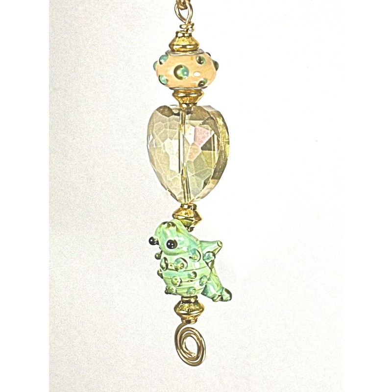 Artisan Tree Frog with Faceted Glass Heart Ceiling Fan Pull