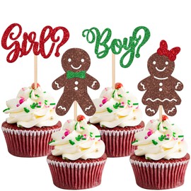 24 piezas de adornos para magdalenas de jengibre para niño o niña, con purpurina, para Navidad y pan de jengibre, para Navidad, baby shower, revelación de género, suministros de decoración de tartas