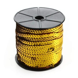 Aysekone 100 Yards 6mm Metallic Shiny Trim Sewing String Spangle Flat Round Sequins Sewing Paillette String in Roll for Wedding Craft（Gold）