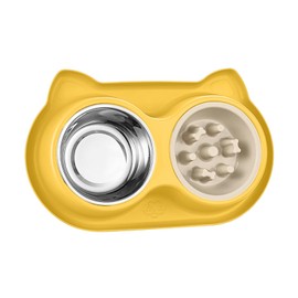 SZSZZMY Feeder Slow Bowl, Dog and Cat Feeder Bowls 3 in 1 with Slow and Stainless Bowl BPA-Free Suitable for Cats and Dogs (Yellow)