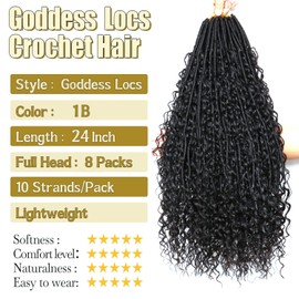 Faux Locs Crochet Hair-Soft Locs Crochet Braids Hair Extensions Butterfly Locs Crochet Hair Extensions for Braiding Hair Goddess Braids Extensions Hair (#1B, 24Inch (Pack of 8))
