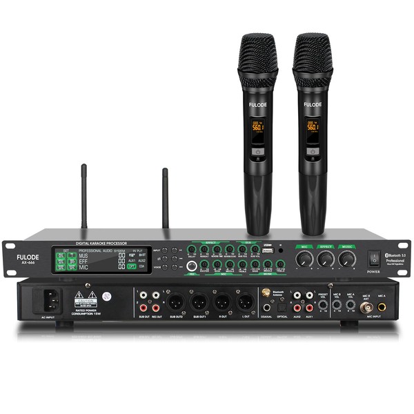 FULODE AX-666 Professional Karaoke Processor KTV Mixer with Dual Wireless