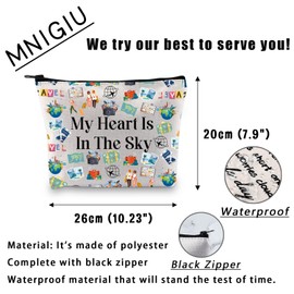 MNIGIU Travel Lover Gift Funny Airplane Travel Makeup Bag My Heart Is In The Sky Cosmetic Bag Flight Vacation Gift World Trip Gift