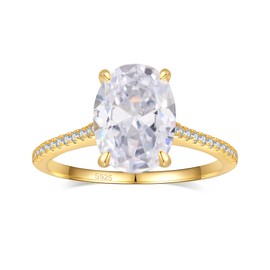 BAGUTTA PAVONE 3CT CZ Oval Cut Engagement Rings for Women,Women’s 925 Sterling Silver Solitaire Wedding Bands Engagement Promise Rings for Her with 18K Yellow Gold Plated Size 8.5