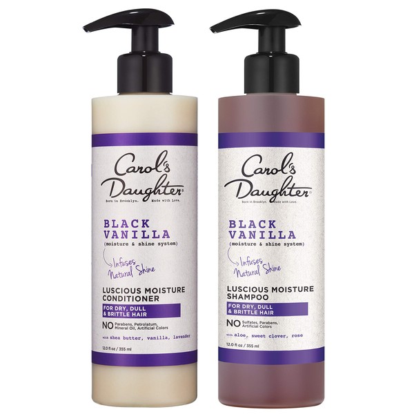 Carol’s Daughter Black Vanilla Moisture and Shine Shampoo and Conditioner Set For Dry Hair and Dull Hair, Sulfate Free Shampoo and Hydrating Hair Conditioner (Packaging May Vary)