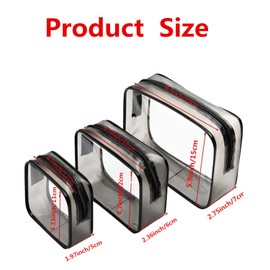 Set of 3 Clear Cosmetic Bags, Clear Travel Makeup Bags, Clear Toiletry Bags, Portable Clear Pouches, Transparent Travel Pouch Bags with Zipper for Women, Girl (Black)