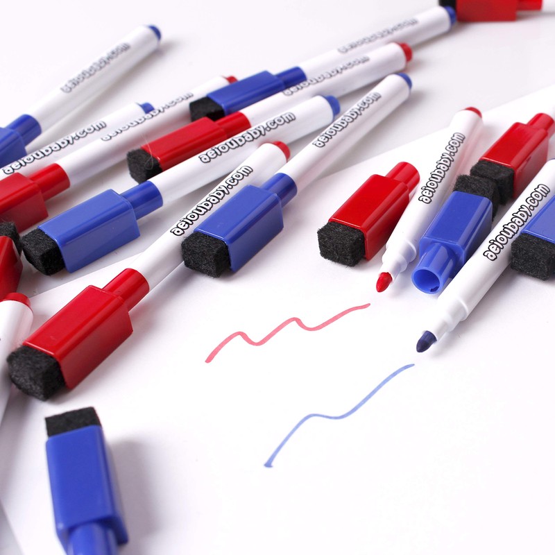 aeioubaby.com 20 Magnetic Whiteboard Markers with Integrated Eraser, Special Dry