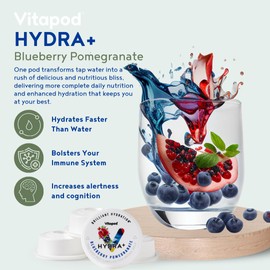 Vitapod Hydra+ Blueberry Pomegranate Healthy Hydration Mix - 30 Pods - Electrolytes, Antioxidants, Vitamin C, A, D, E - Water Enhancer and Beverage Mix Packet
