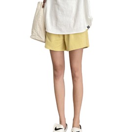 Aimoha Women's Maternity Shorts, Half Pants, Thin, Showpan, Adjuster, Plain, Pajamas, Room Pants, Wide, yellow