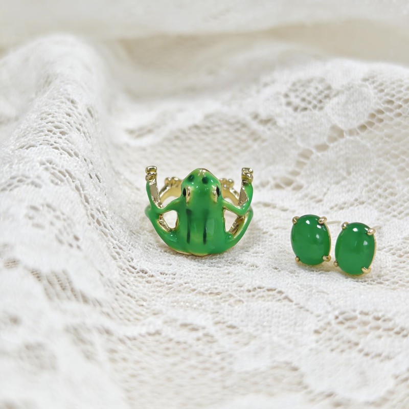 ALoveSoul St. Patrick's Day Frog Open Ring Adjustable Green Enamel