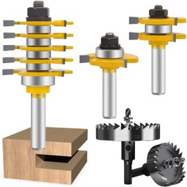 MAYLINE 1/2 Inch Shank Router Bits Sets 3 PCS, Woodwork Milling Cutter Router Bit Set, Tongue Groove Rail Stile Wood Cabinet Panel Carbide CNC Cutting Tool for Door&Table Shelves (ER-03)
