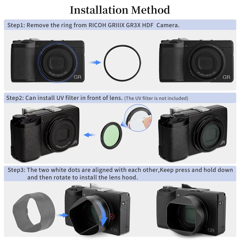 Haoge Metal Square Lens Cover for RICOH GRIIIX, GR3X and
