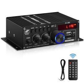 Bluetooth 5.0 Audio Power Amplifier AK-380 400W+400W 2.0 CH HiFi Stereo Amp Receiver with USB,SD,AUX,FM Antenna for Car Home Speaker Bar Party-(Without Power Adapter)