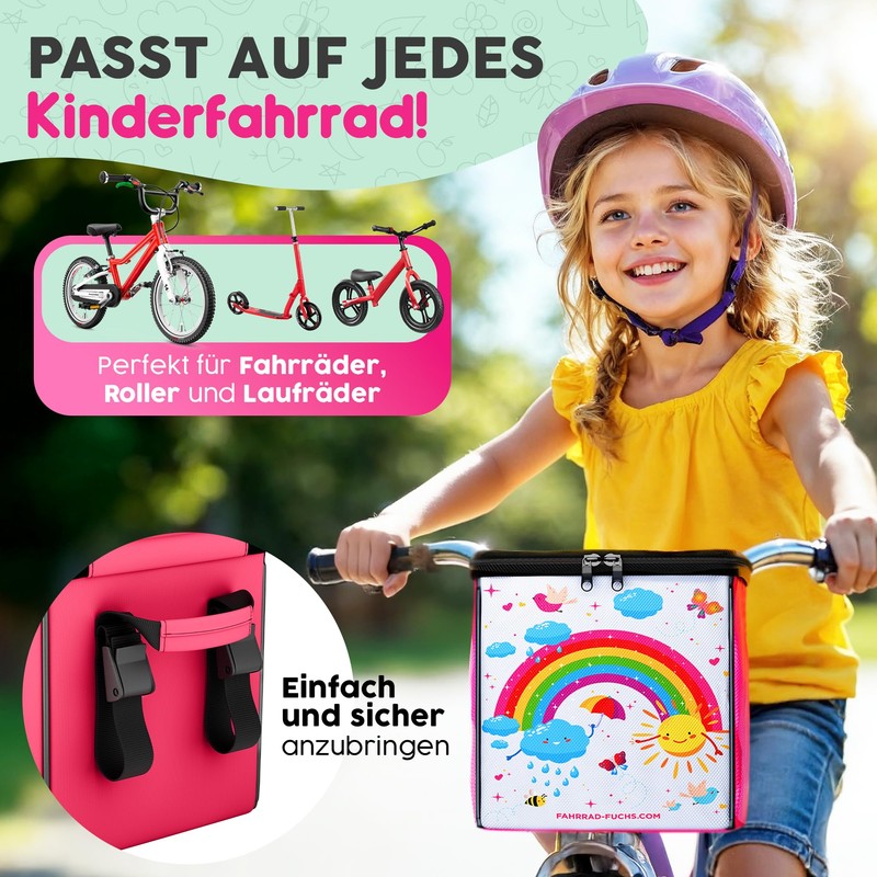 Bicycle Handlebar Bag for Children - Rainbow Pink