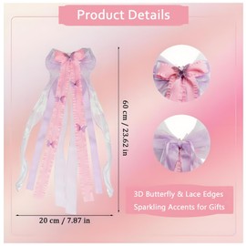 Schleife Schultüte Lila 60×20cm mit Schmetterling & Glitzer, Schultütenschleife Zuckertütenschleife für Mädchen & Jungen,Zuckertüte Einschulung Schulanfang Deko