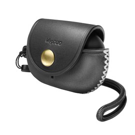 VogDUO Genuine Leather Case for Beats Studio- Buds Holder Full Cover Double Sided Soft Protection Snap Button Compatible with Beats Studio Buds + (Black Wrist Lanyard)
