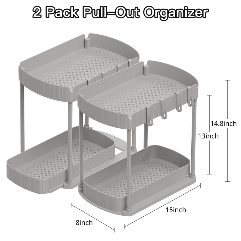 Ukeetap 2 Pack Multi-Purpose Pull-Out Storage Organizers, Under Sink Organizers