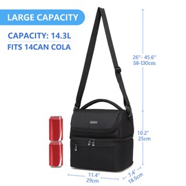 Insulated Lunch Bag, Vaschy 8L Dual Compartment Lunch Box Bag for Men Women Large Capacity Thermal Cooler Bag Water Resistant Lunch Tote Bag for Adult for Work Picnic School with Shoulder Strap(Black)