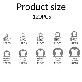 Bojueshaw 120pcs Stainless Steel E-Clip Assortment Kit,External Retaining Rings M1.5 to M10 for Shafts, Bearings,Gears & Machinery