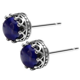 Jewboo 925 Sterling Silver Crown Earrings Healing Crystals and Gemstone Crystal Studs Jewelry Gift（lapis lazuli）