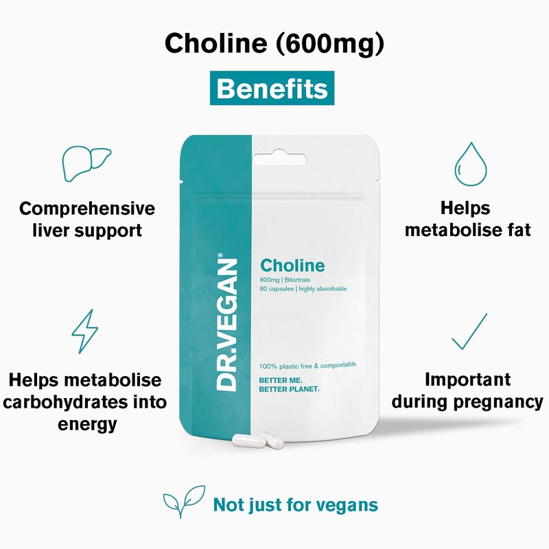 DR.VEGAN Choline, 600mg | 60 x 300mg Vegan-Friendly Capsules |