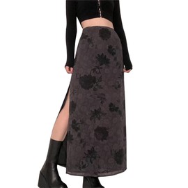 Fiacafyo Women Y2K High Waist Long Midi Skirt Summer Goth Maxi Long Pencil Skirts Summer Maxi Fairy Grunge Goth Aesthetic Long Skirts (J-Gray, L)