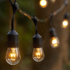 Outdoor String Lights - 48FT Patio Lights Outdoor Waterproof, 15PCS Edison Lights, Hanging String Lights with Heavy Duty Strand, Garden String Lights for Outside Cafe Bistro Porch, 11W Warm White