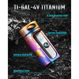 KeyUnity KT00 Titanium Alloy Handheld Pencil Sharpener - German Steel Blade, Single Hole Manual Pencil Sharpener for Colored Pencils, Crayons, and More - Ideal for School/Office/Outdoor (Ink Splash)