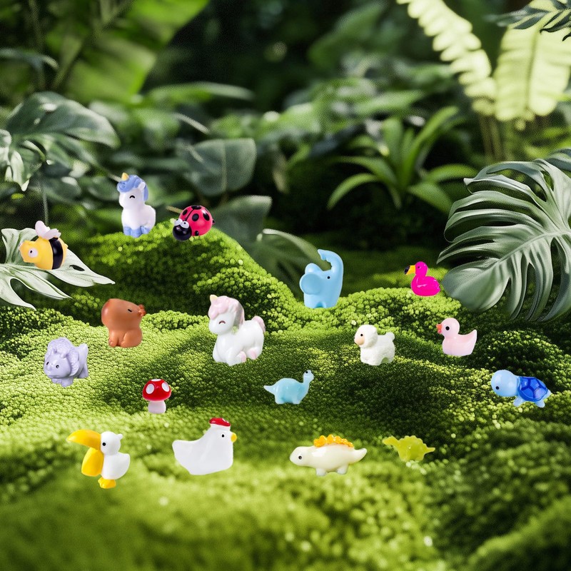 Baiinjiene 42 Pcs Mini Resin Animals Dollhouse,Fairy House Garden,Micro Landscaping