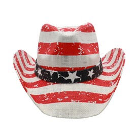 Mens Straw Cowboy Hat Unisex Western Beach Sun Hat for Men Women Wide Brim Fedora Hat Cowgirl Hats Summer Panama Hat (US, Alpha, Medium, Red Flag)