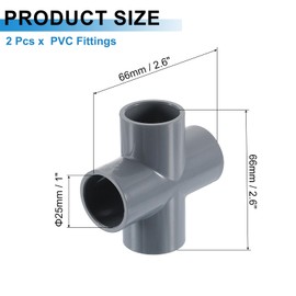 sourcing map 3/4" PVC Fittings, 2 Pcs 4 Way Elbow Connector Elbow PVC Furniture Fittings Corner Fitting for Water Supplies PVC Furniture DIY Shelf Greenhouse Tent Connection, Grey