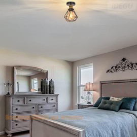 iDEGU Indistrielle Ceiling Light, 16 cm, Metal Lampshade, Geometric Cage, Retro Chandelier, E27 Socket, Vintage Pendant Light for Hallway, Entrance, Kitchen, Bedroom (Bronze)