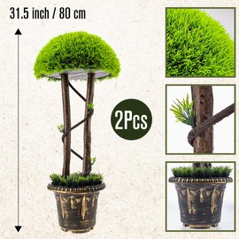 Funzhan 2pcs Artificial Cypress Topiary Ball Tree 31.5 Inch Outdoor Indoor Decoration Fake Greenery Plants Trees Mushroom Shaped Faux Pine Shrubs Bushes Boxwood Evergreen for Patio Porch Front Decor