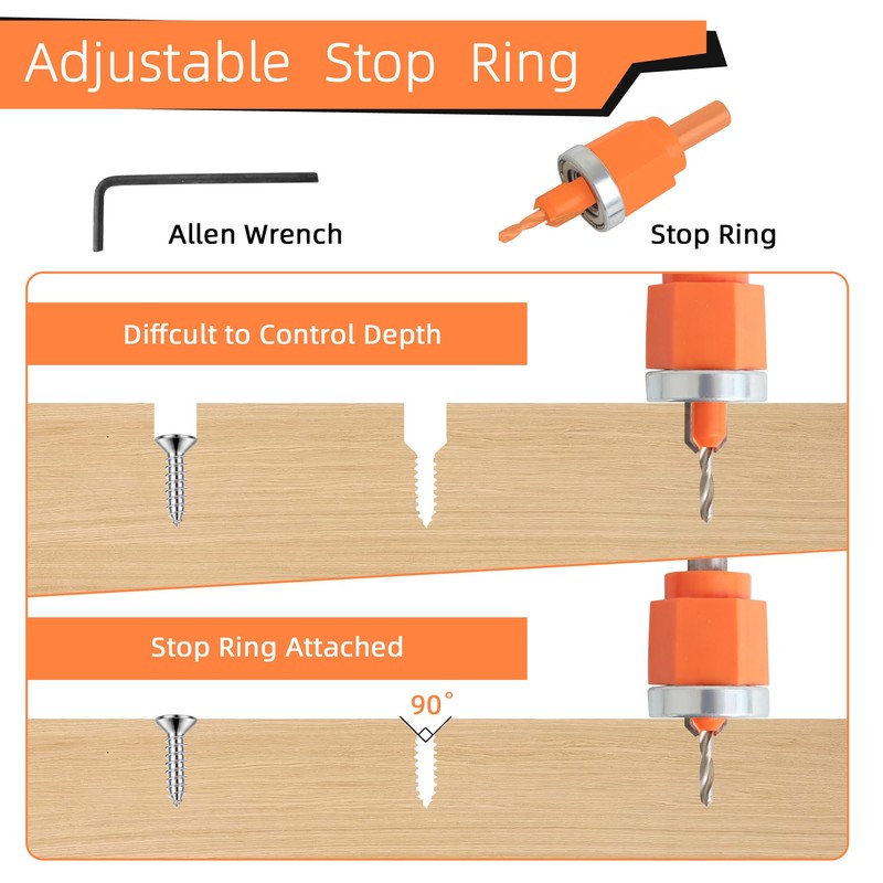 5Pcs Limit Countersink Drill Bit Set, Adjustable Depth Wood Countersink